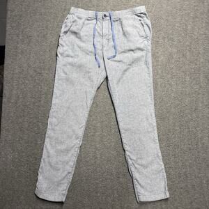 Tommy Bahama LINEN Blend Pants Mens XLx32 Blue Elastic Button Waist Pockets